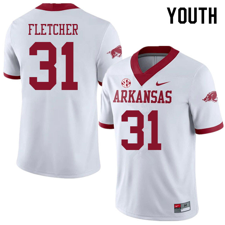Youth #31 Max Fletcher Arkansas Razorbacks College Football Jerseys Sale-Alternate White